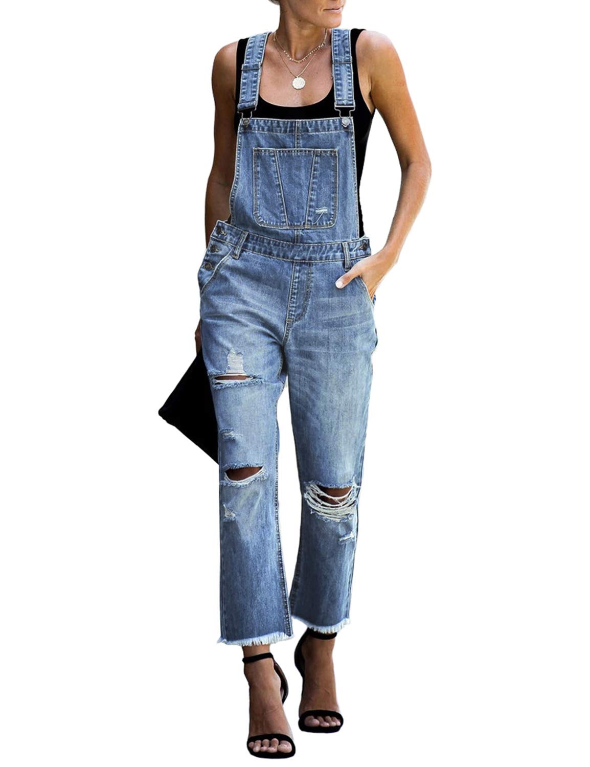 luvamia Women's Casual Distressed Adjustable Denim
