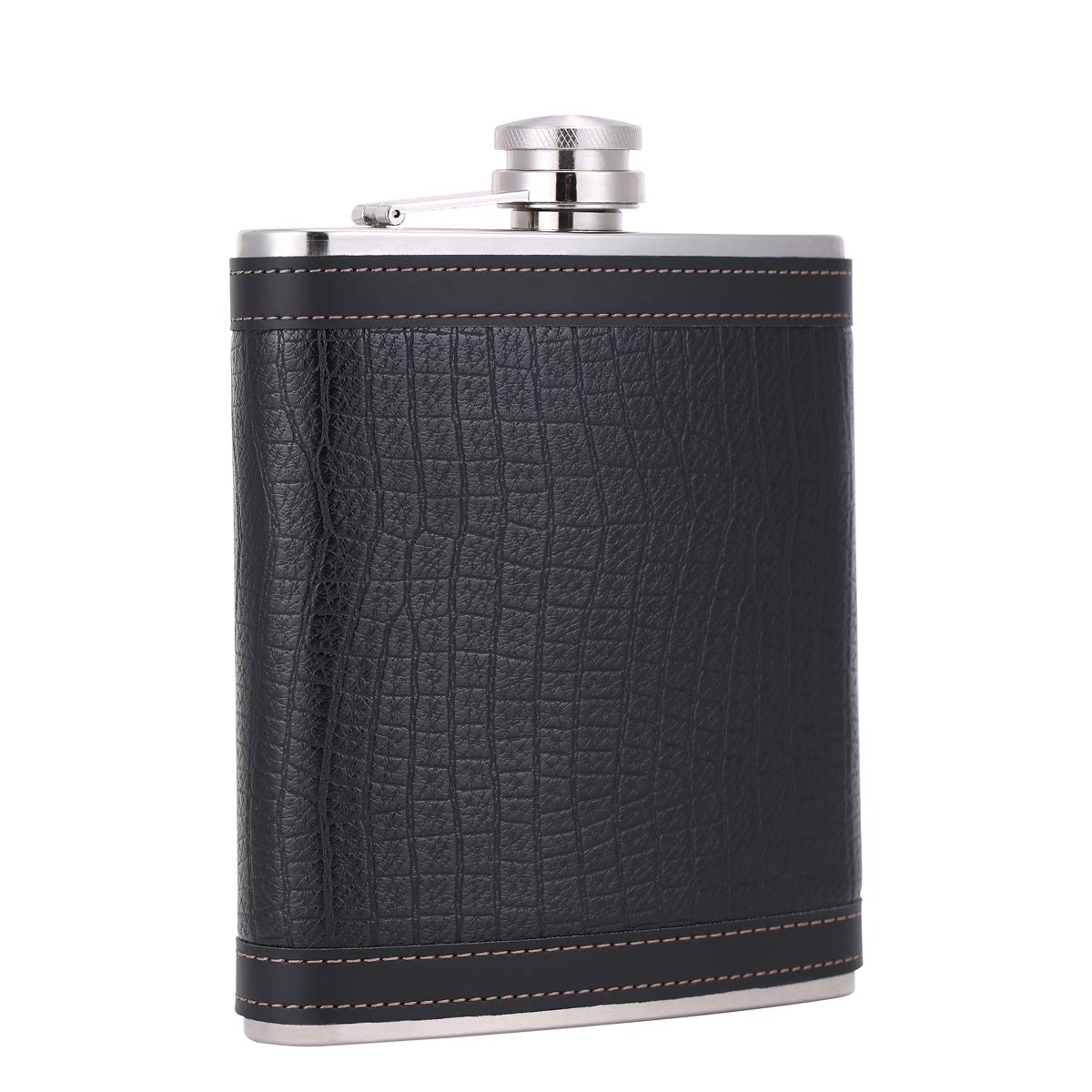 18 oz Black Stainless Steel Large Capacity Whiskey Liquor Flask with Leather Wrapped, TANEAXON