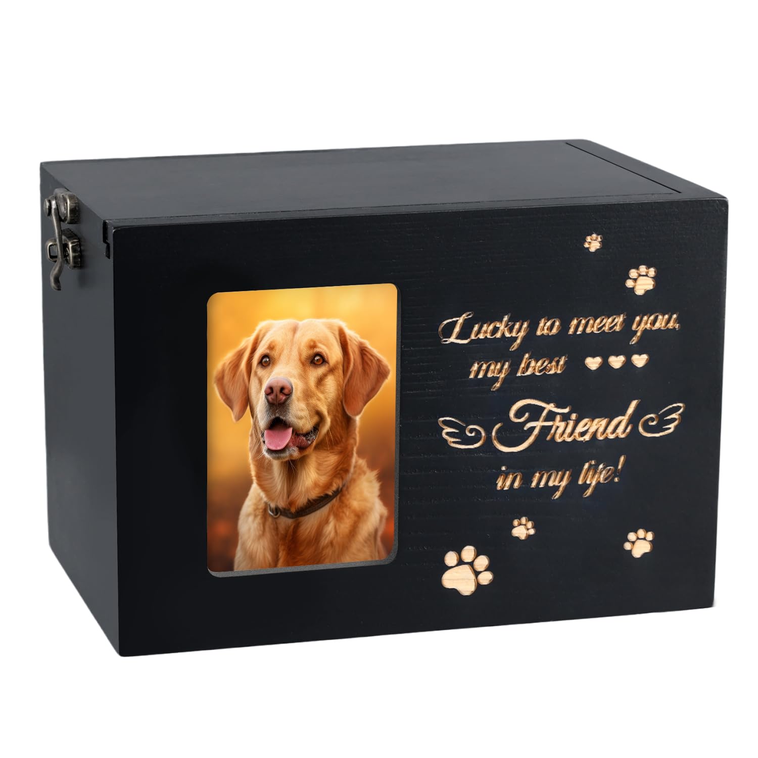 NQEUEPN Pet Urns for Dogs/Cats Ashes, Wooden Pet Memorial Urns Funeral Pet Cremation Urns with Photo Frame & Flannel as Lining Pet Memory Box Memorial Keepsake for Loss Pet Remembrance Gift