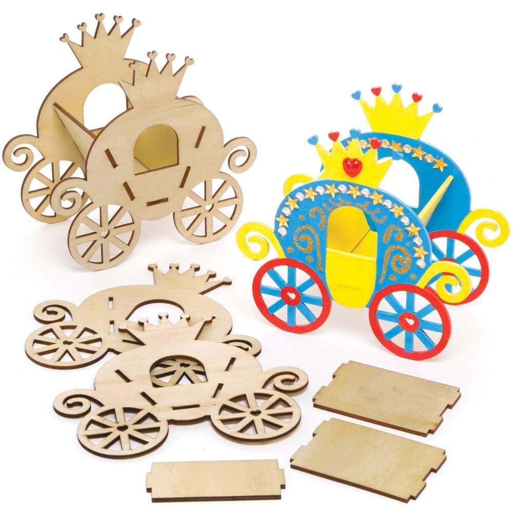 Baker Ross FE291 Princess Carriage Woodcraft Kits - Pack of 4, Wooden Crafts for Children to Decorate and Display, Kids Educational Activity