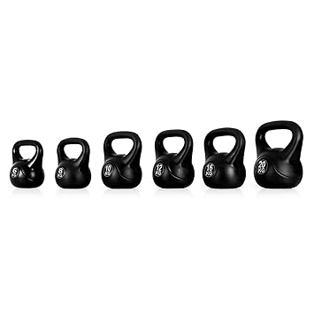Klarfit Kettebell Kugelhantel Paar-Set (6-20kg je Hantel, gummiert, ergonomischer Griffbügel, abgeflachte Unterseite) schwarz