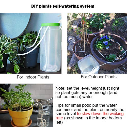 50 Feet Self Watering Capillary Wick Cord Vacation Plant Sitter DIY Self-watering Planter Pot Automatic Water Wicking Hydroponic System Device Potted African Violet Auto Seedling Waterer Rope String