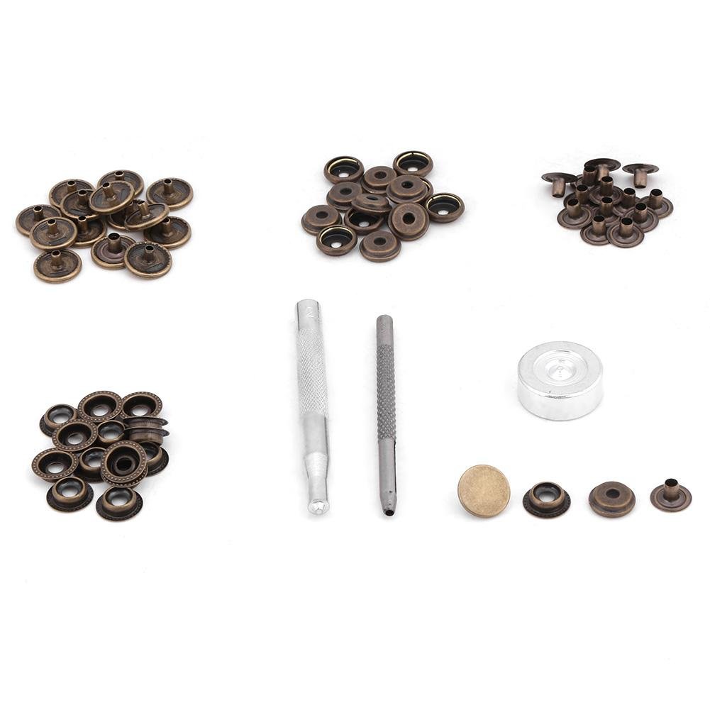 15mm Metal Press Stud Buttons 15 Sets Snap Button Fastener with Tools for Leather Craft Clothes Jacket Bags Repair (Bronze)