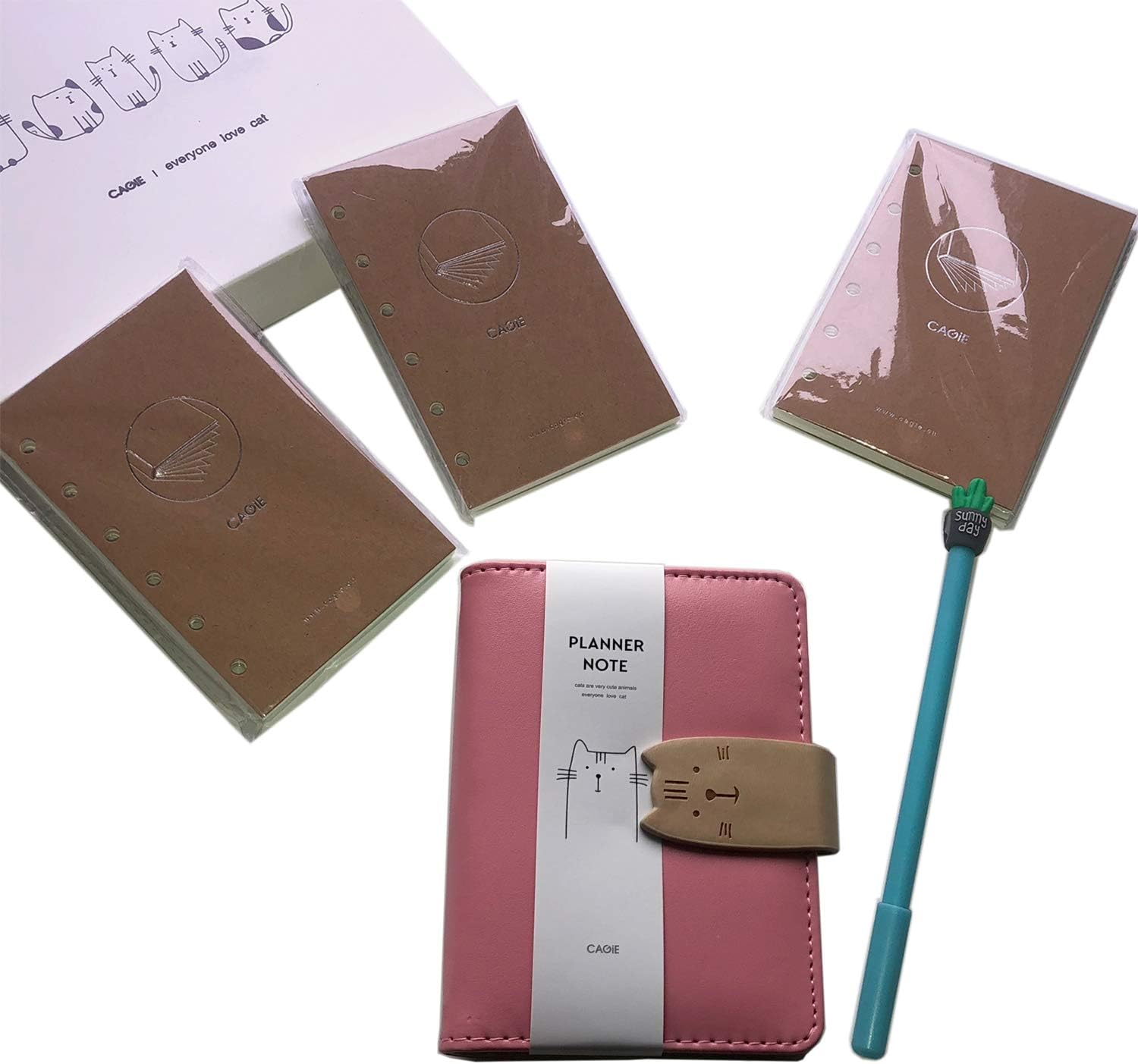 GuaziV A7 PU Leather Cat Journal Hardcover Notebook Personal Diary Notebook with Pen Loop Writers Notebook Personal Journal (pink)