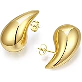 Chunky Gold Hoop Earrings for Women, Lightweight Waterdrop Hollow Open Hoops Tear Drop Silver Gold Trending Oversized Statement Style Earrings Hypoallergenic Gold Plated Earrings Fashion Jewelry for Women