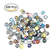 ULTNICE Glass Cabochons Mosaic Printed Glass Dome Cabochons Mosaic Tiles for Crafts 200pcs