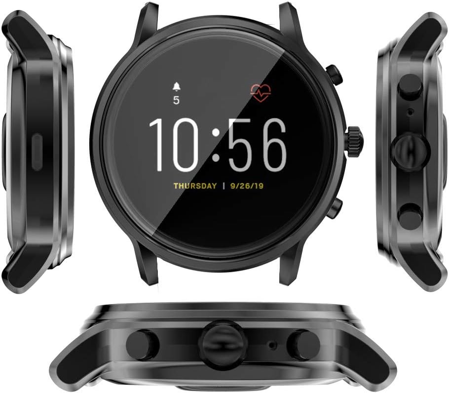 TenCloud Protective Case Compatible with Fossil Gen 5 Carlyle HR Cases Screen Protector Film TPU All-Around Cover for Fossil Gen 5 Carlyle HR Smart Watch (Black) - Image 3