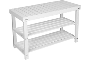 ACEHOME 3 Tier Shoe Rack Bench, Wooden Entryway Storage Organizer, 27.5 Inch, White
