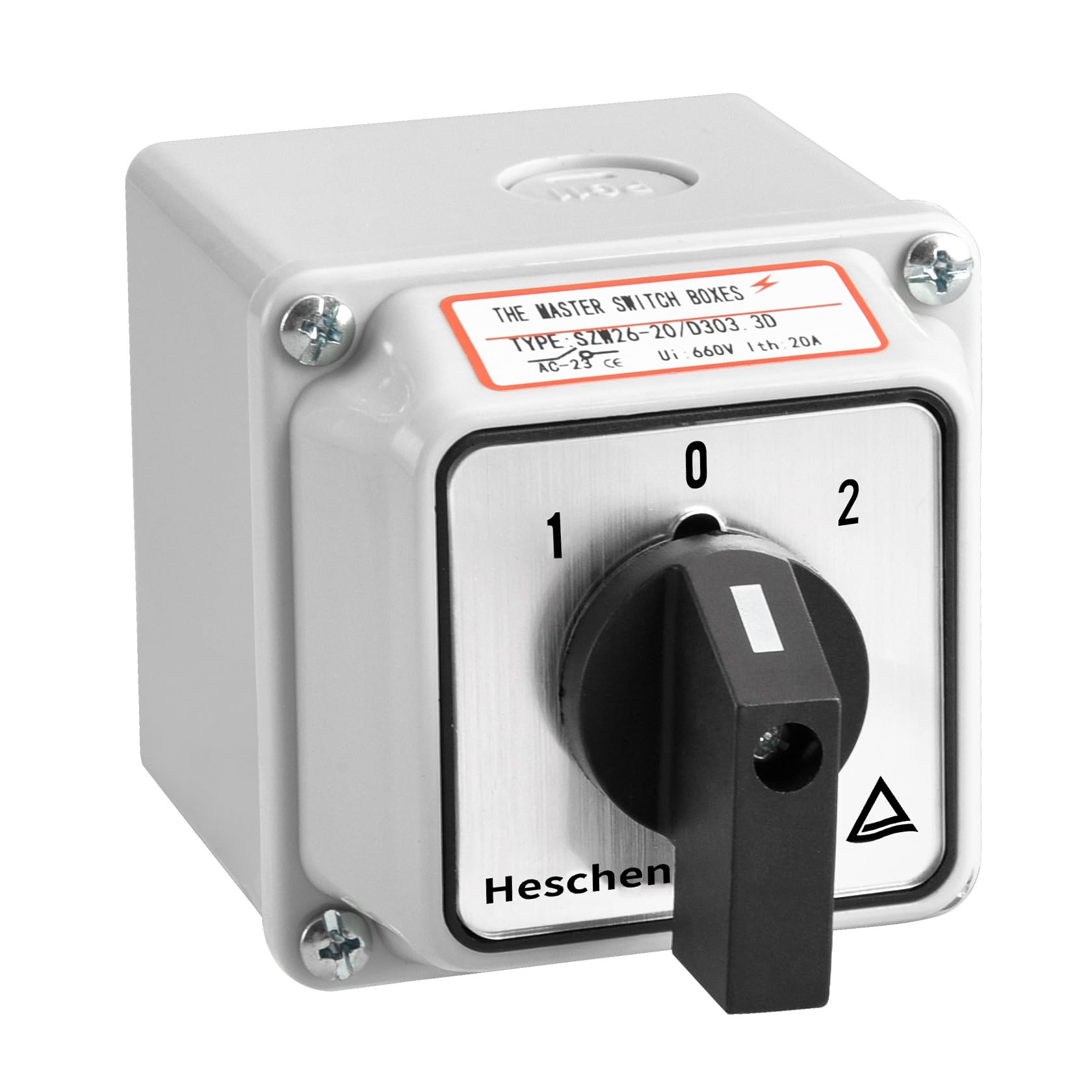 Heschen Universal Rotary Cam Selector Changeover Switch SZW26-20/D303.3D 660V 20A 3 Position 3 Phase 12 Terminals with Master Switch Exterior Box LW28-20/4 (Standard Box)