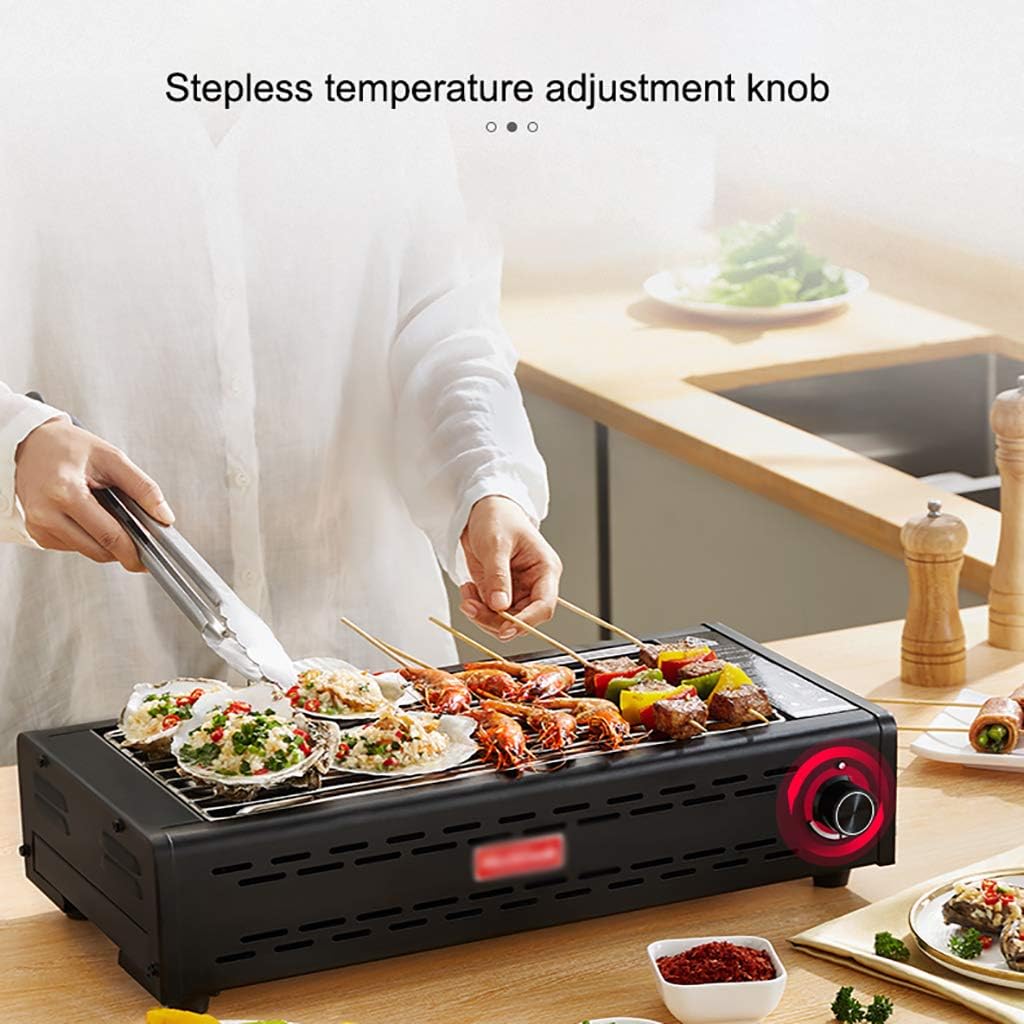 review Indoor Electric Smokeless Grill, Adjustable Temperature Knob for BBQ, Stainless Steel, Black