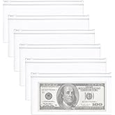 6 PCS Clear Plastic Cash Envelope, 4.7 x 9.3 Inch Zipper Plastic Envelopes Receipt Coupon Stickers Stamps Zipper Envelope Case Index Card Holder Organizer Reusable Clear Pencil Bags, A6 Size
