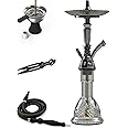 AGFYLIFE Hookah Set 25" Egyptian Style Hookah Complete Set with Everything, Shisha Accessories Includes Glass Vase, Clay Bowl, Leather Hookah Hose, Electroplated Black