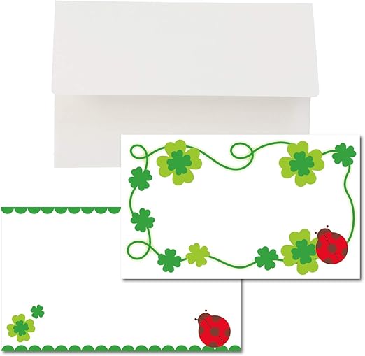 Amazon ミニメッセージカード 封筒セット 名刺サイズ 枚セット クローバー テントウ虫 可愛い おしゃれ 日本製 文房具 オフィス用品 文房具 オフィス用品