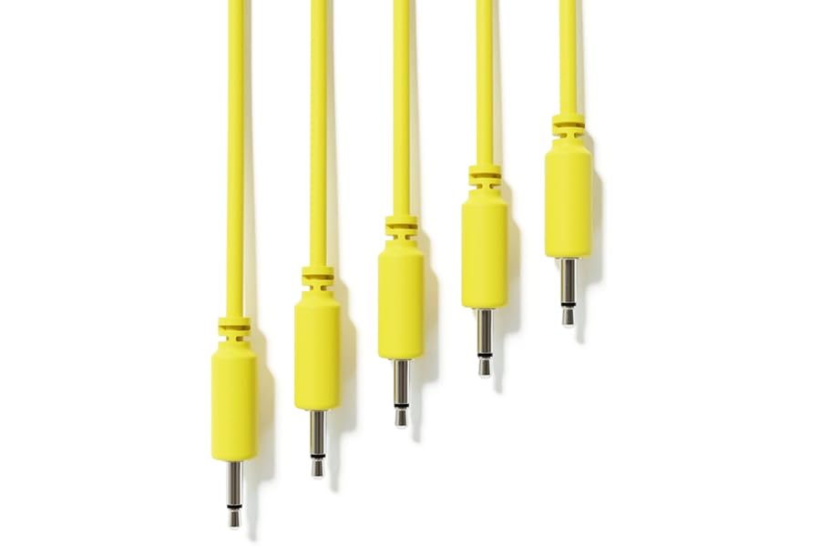 ExcelValley - 5-Pack - Mono Modular Patch Cables - TS 3.5mm 1/8" Eurorack Synthesizer [Yellow | 20 cm - 7.87"]