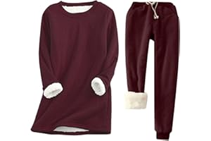 ovticza Two Piece Outfits For Women Winter Warm Fleece Lined Set Crewneck Long Sleeve Sweatshirts Drawstring Waist tunic