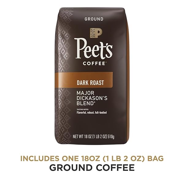 PEET’S COFFEE, DARK ROAST GROUND COFFEE, 100% ARABICA COFFEE – MAJOR DICKASON’S BLEND 18 OUNCE BAG