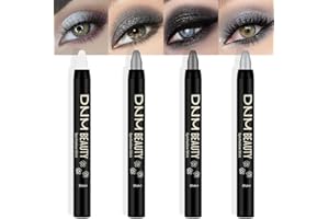Kaely 4Pcs Metallic Shimmer Smoky Eye Shadow Sticks, Pearl White Dazzling Grey Gray Pearl Black Silver, Smokey Eyeliner Pencil Eyeshadow Palette Goth Halloween Makeup, Eye Brightener Stick for Women