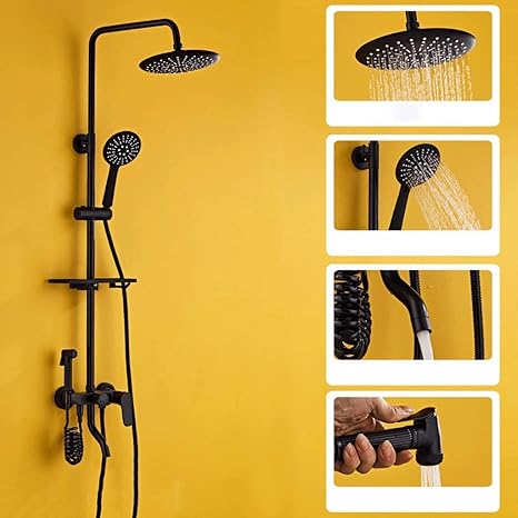 Jokeagliey All Copper Black, Brausegarnitur, Retro-Booster-Dusche Heben, Europäische Frauendusche,Black