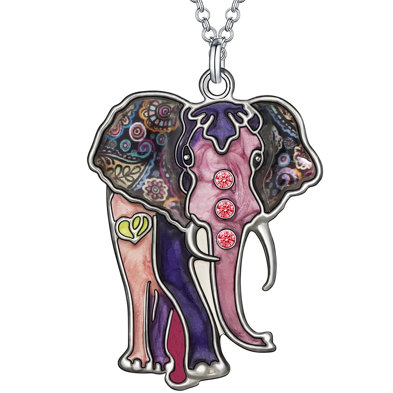 Enamel Alloy Rhinestone Cute Jungle Elephant Necklace Pendant Fashion Jewelry For Women Girls Animals Charm Gift (Purple)
