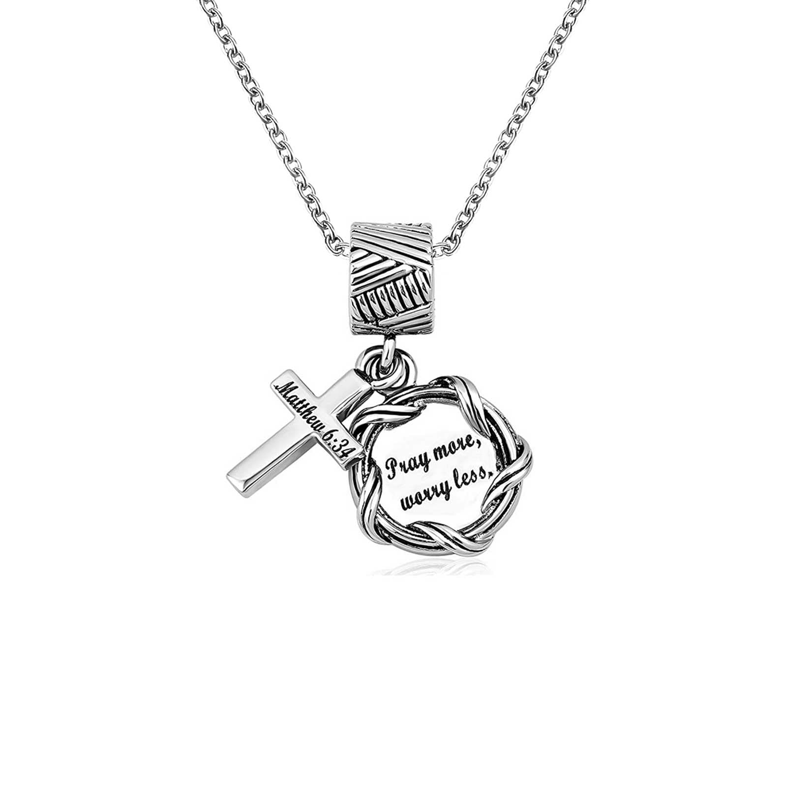 KunBead Jewelry Jesus Christian Cross Charm Cheap Nice Dainty Pendant Necklace-pray more worry less