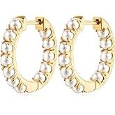 CHLOÉ LOVETT Pearl Earrings for Women Gold Pearl Earrings Hoop Earring for Women 14K Gold Hoop Earring Huggie Hoops 20/30mm