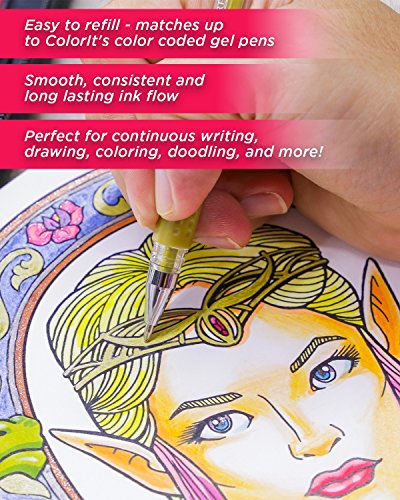 ColorIt 48 Gel Pen Ink Refills For Glitter, Metallic, and Neon - Color Coded for Easy Replacement