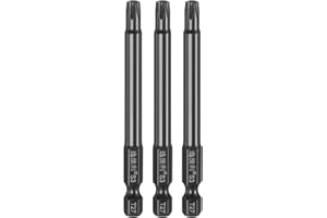 HARFINGTON 3pcs T27 Torx Screwdriver Bit 1/4" Hex Shank 75mm/3" Length S3 Steel Magnetic Tamper Proof Star 6 Point Head Hex S