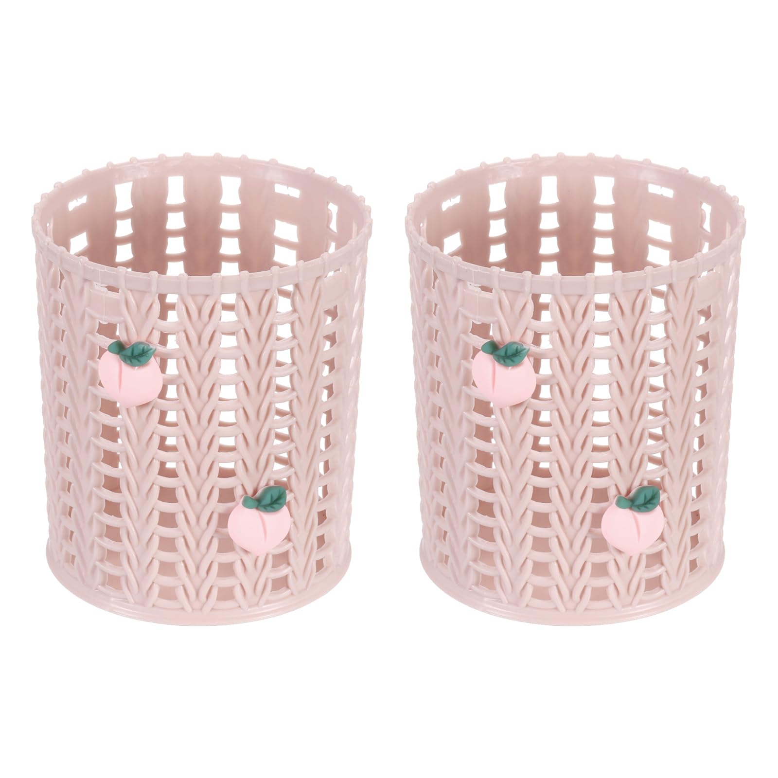 PATIKIL Pencil Holder, 2 Pack Plastic Pen Holder for Desk Cute Pencil Holders Peach Cup Organizer Mesh Makeup Brush Holder Stationery Storage, Pink