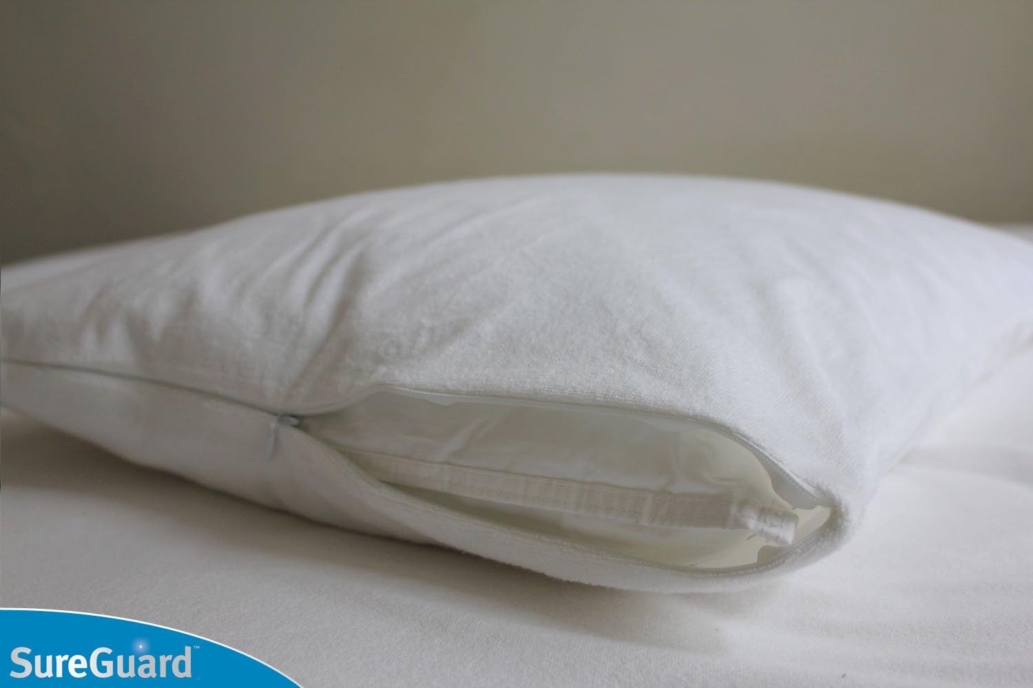 Set of 2 Queen Size SureGuard Pillow Protectors - 100% Waterproof, Bed Bug Proof, Hypoallergenic - Premium Zippered Cotton Terry Covers - 10 Year Warranty: Home & Kitchen