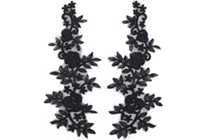 GORGECRAFT 4Pcs Floral Lace Applique Black Flower Embroidered Sew on Patches Rose Leaves Collar Fabric Applique for DIY Sewing Crafts Dress Clothing Backpacks Embellishments 36x14.5cm