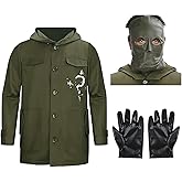 Army Green Riddler Jacket Cosplay Costume with Mask Gloves Edward Villain Question Mark Coat Halloween Cosplay Costume