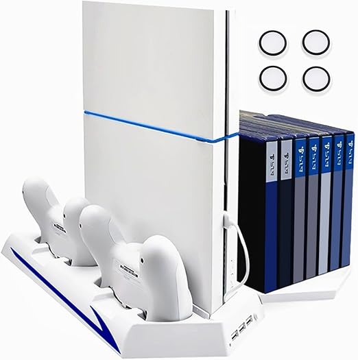 Amazon Vickmall Ps4 多機能縦置きスタンド 冷却 コントローラー2台充電 ゲームソフト収納 白色 バッテリー 充電器