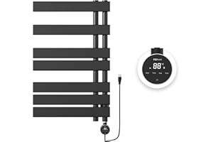 P&Bhusri Electric Towel Dryer, Heated Towel Rack with Touch Panel, H31.5 x W19.69 Plug-in, Flat 8 Bar Towel Warmer, 4 Models Heating, Matte Black, M205-800X500RTB