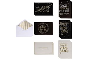 SUSTAINABLE GREETINGS Happy New Year Blank Greeting Cards with Envelopes, Gold Foil Designs (4 x 6 In, 36 Pack)
