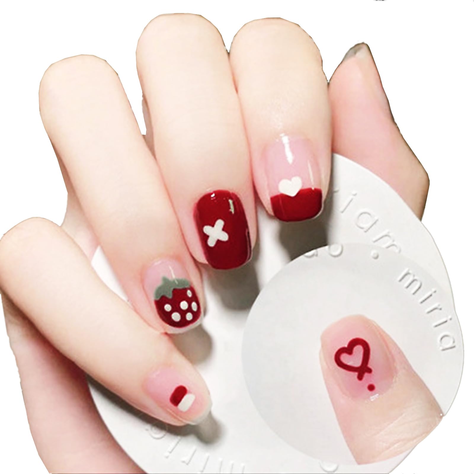 Press On Nails Long Coffin Bellarine Tapered full coverage glossy false Nails, Fake Arcylic press on nails hand manicure for women (Short-Strawberry)