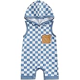 Karesoull Newborn Boy Checkered Outfit Baby Sleeveless Hooded Romper Jumpsuit Cute Summer Clothes