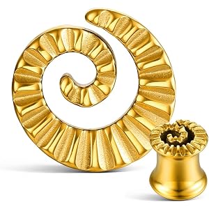 Earblity 2Pcs Ear Saddle Spiral Gauges Tunnels Plugs Stainless Steel