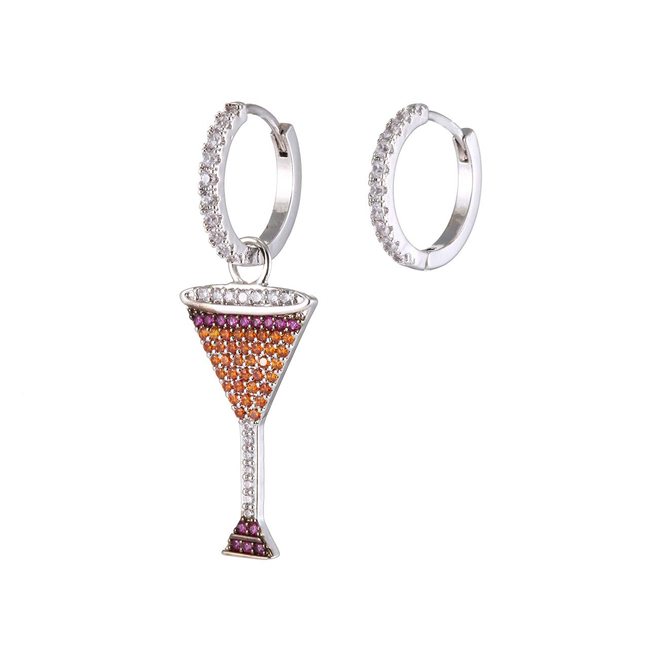 Goblet Shape Asymmetric Design Inlaid with Colored Cubic Zirconia Crystal Dangle Earrings, Stainless Steel Women Earrings for Friends, Mother, Own Gift