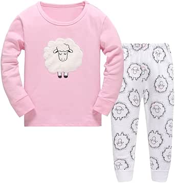 Sheep Girls Pajamas, Toddler 100% Cotton Sleepwear T Shirt Pants Pjs