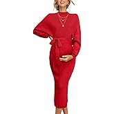 Seiciviy Winter Fall Maternity Sweater Dress 2025 Photoshoot Bridal Shower Side Slit Bodycon Maxi Dresses Pregnancy Clothes Red