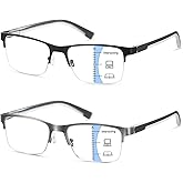 LKEYE Multifocus Reading Glasses Men No Line Progressive Multifocal Reader Blue Light Computer Metal Frame Trifocal Eyeglass