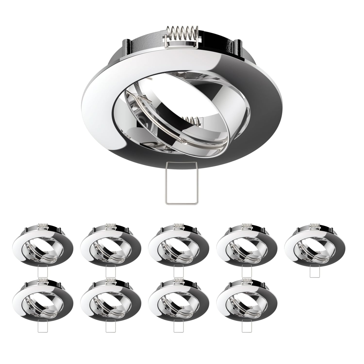 ledscom.de 10 pcs. recessed Ceiling Frame CIRC, Round, swivelling, Glossy Chrome