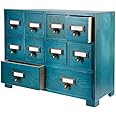 PACKGILO Vintage Medicine Cabinet Wood Chinese Apothecary Cabinet with Drawers & Labels Rustic Library Card Catalog Cabinet Desktop Medicine Cabinet Organizer Herbal、Tea Bag、Jewelry Storage(Blue)