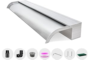 LONGRUNNEW Waterfall Spillway, Stainless Steel Pool Fountain w/Top Open Lip & Pipe Connector Kits for Outdoor/Indoor Decorative, 35.4'' Pool Water Feature for Garden Patio, Backyard Koi Pond Decor