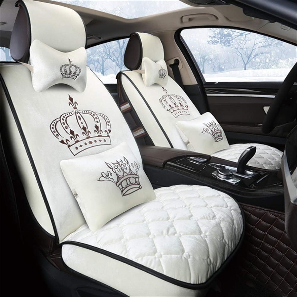 Balscw Car seat cover crown-mercerized cotton cushion, lovely lady full bag cushion-suitable for most five cars, White