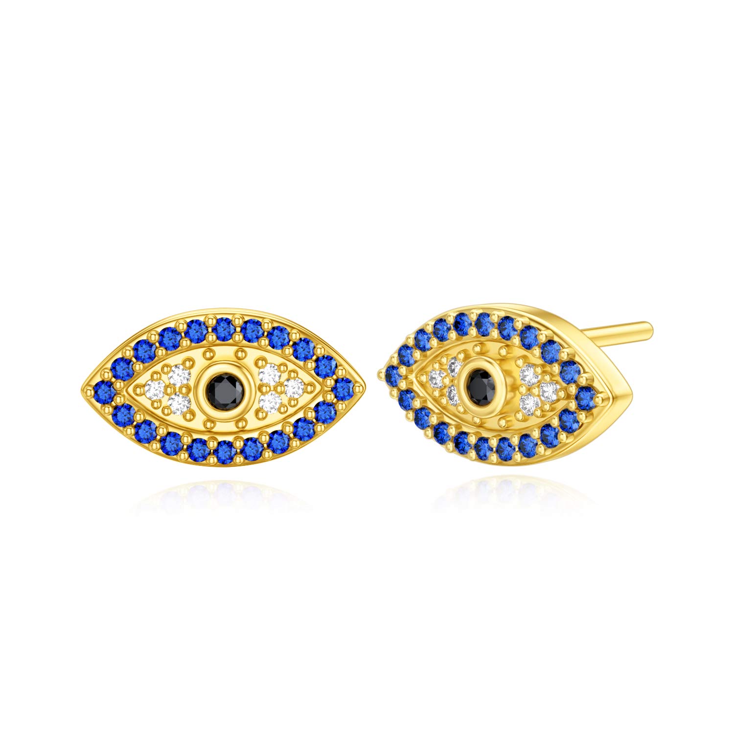 SISGEM 9 ct Gold Evil Eye Stud Earrings, Solid Yellow Gold Small Turkish Hasma Earrings, for Women Girls Ladies Mum Sisters