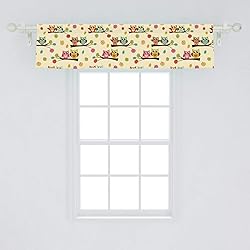 Ambesonne Owl Print Window Valance, Cartoon Pattern