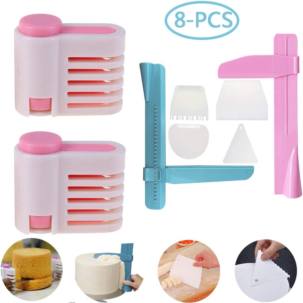 2pcs Adjustable Cake Smoother Polisher with 4pcs Different Scrapers, FineGood Fondant Cream Edge Smoothing Decorating Tools kit, 2pcs DIY Cake Slicer Supplies