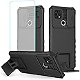 Tothedu Case for Oppo A15 Case, Oppo A15S CPH2185 CPH2179 Case with Tempered Glass Screen Protector and Slide Camera Cover, Heavy Duty Kickstand Slim Protective Phone Cover for Oppo A15 Black