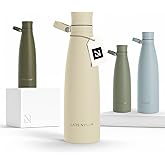 LARS NYSØM Stainless Steel Insulated Water Bottle 25oz 34oz | Insulated Thermo Flask for Hot and Cold Beverages | Leakproof Drinking Bottle (Almond Beige, 25.4oz)